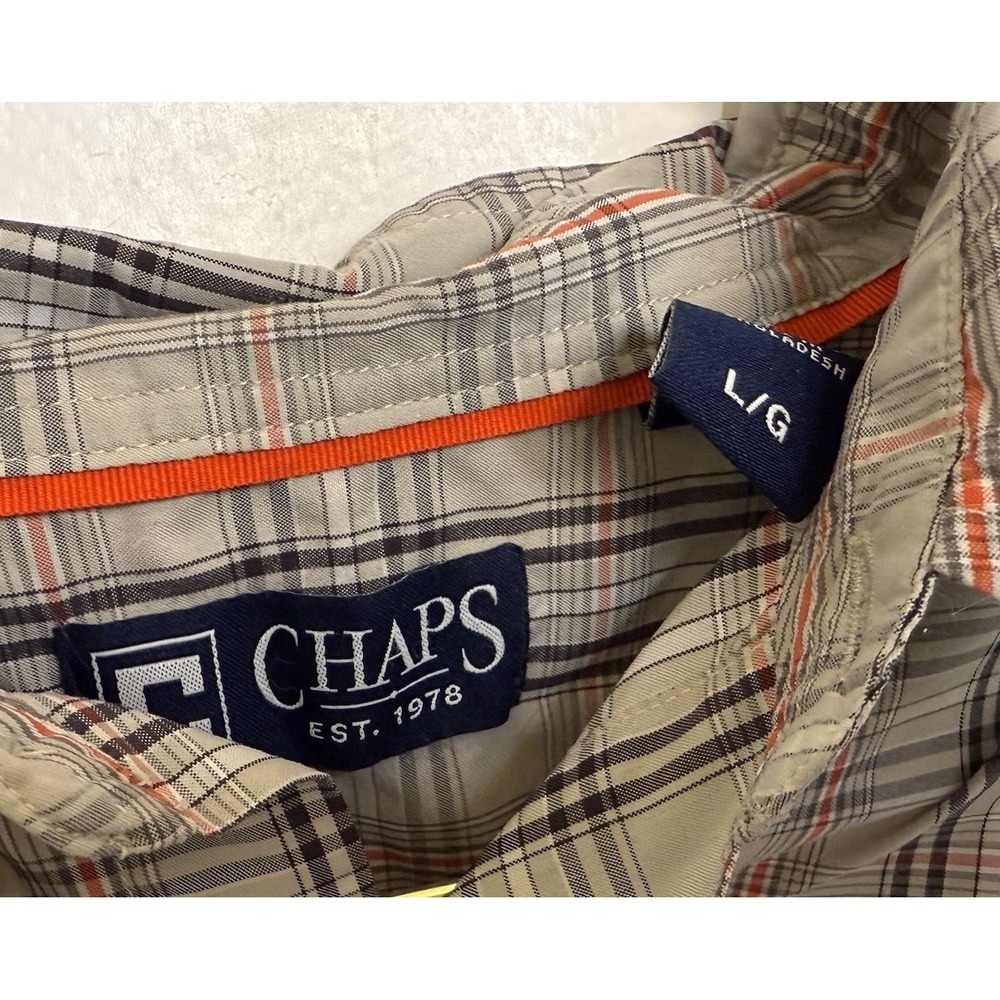 Chaps Mens L Long Sleeve Button Down Flannel Shirt Plaid Orange Black Gray - Picture 6 of 8
